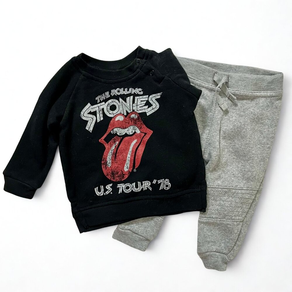 The Rolling Stones Baby Crewneck & Jogger Set, Size 6-9 Months, Black/Gray